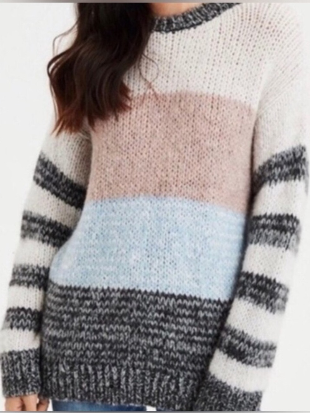 American Eagle Colorblock Striped Crewneck Sweater Size XS